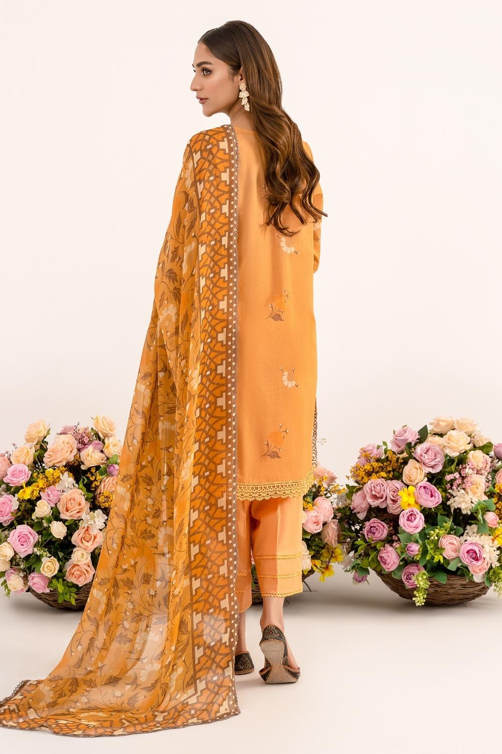 3 PC Unstitched | Printed Lawn Shirt + Trouser | Chiffon Dupatta