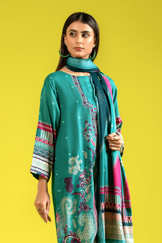3 PC Unstitched | Printed Lawn Shirt + Trouser | Cotton Net Dupatta