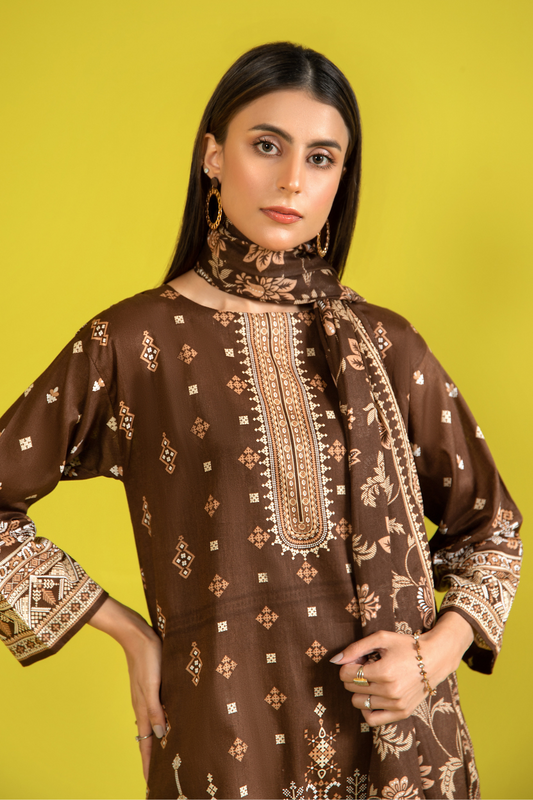 3 PC Unstitched | Printed Lawn Shirt + Trouser | Cotton Net Dupatta