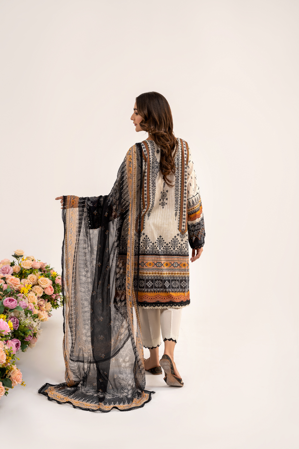 3 PC Unstitched | Printed Jacquard Shirt + Trouser | Chiffon Dupatta