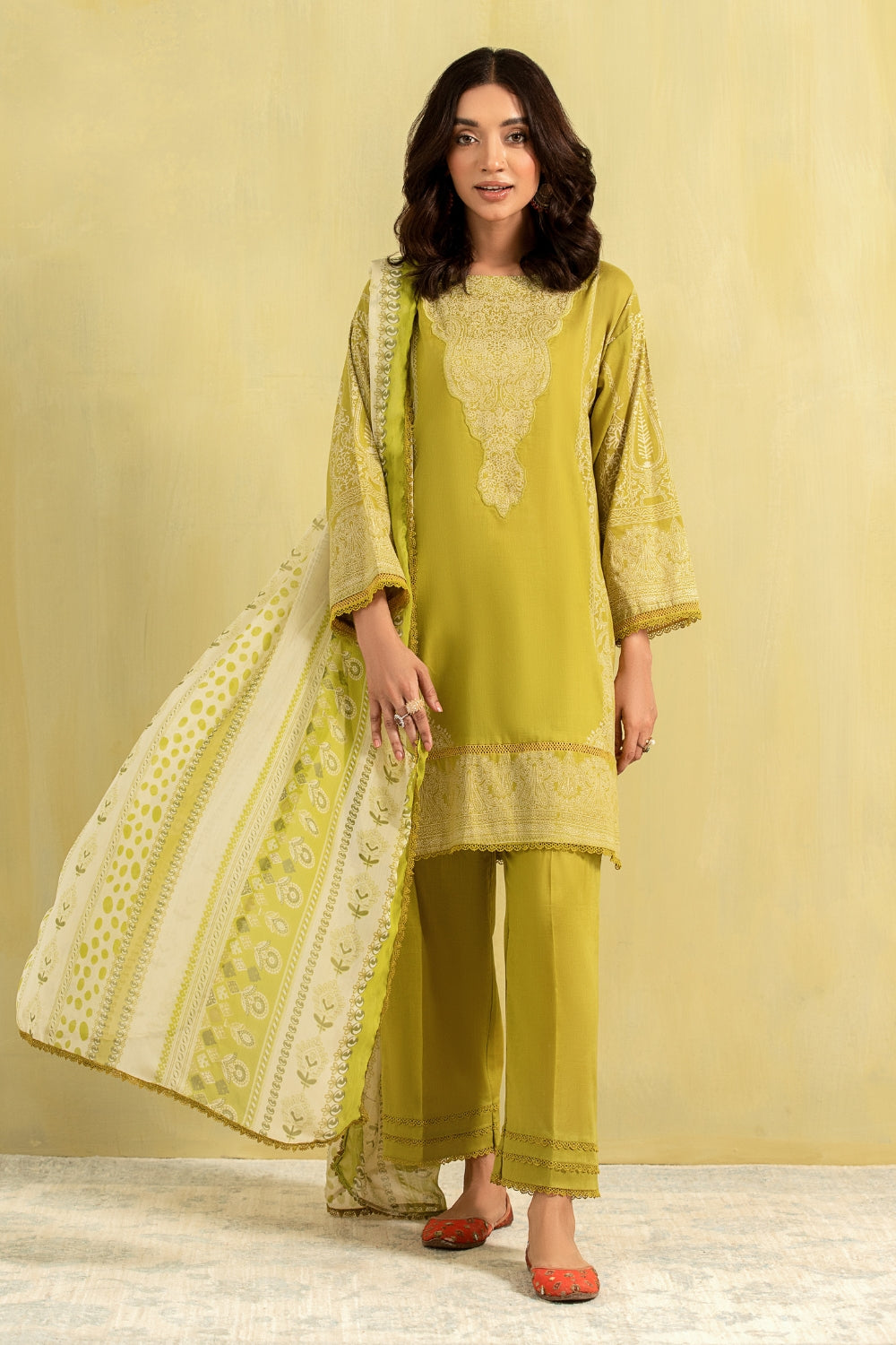 3PC Unstitched | Paste Printed Lawn Shirt + Chiffon Dupatta+Trouser