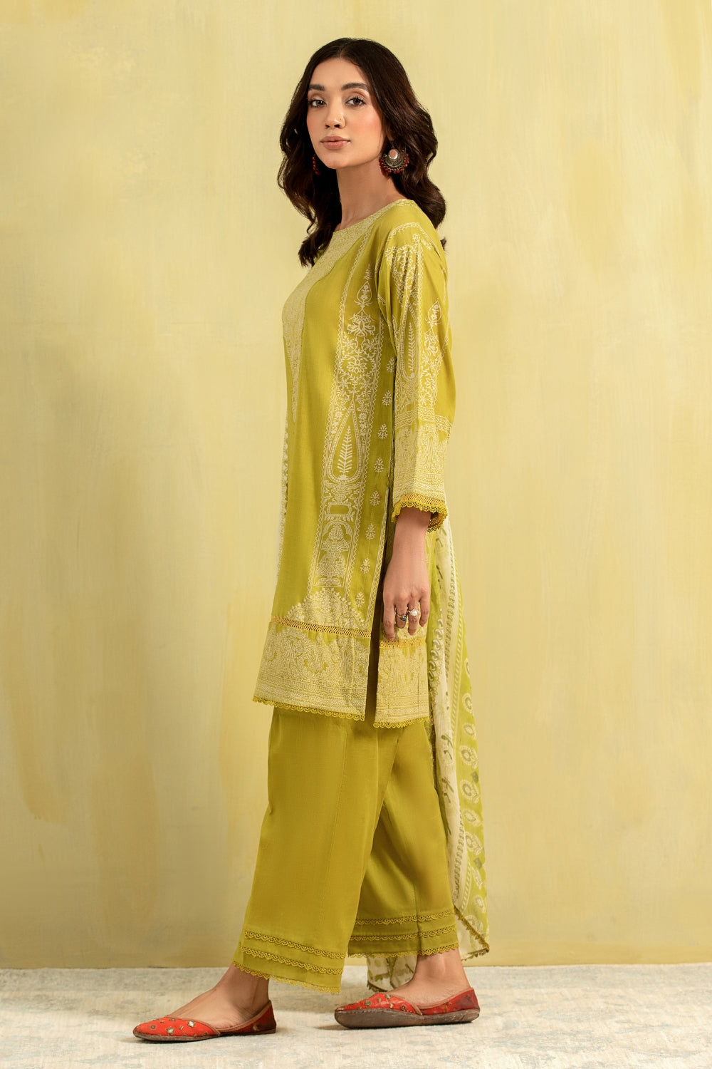 3PC Unstitched | Paste Printed Lawn Shirt + Chiffon Dupatta+Trouser