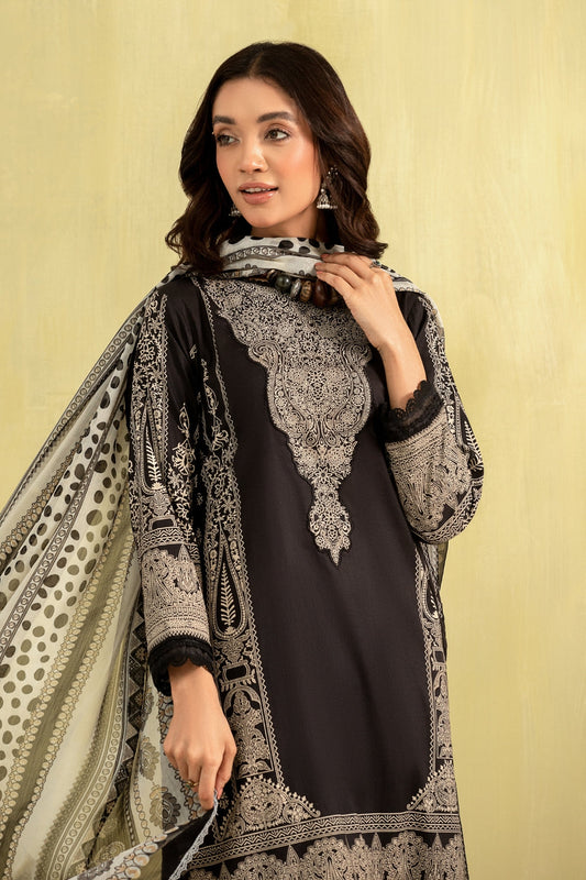 3PC Unstitched | Paste Printed Lawn Shirt + Chiffon Dupatta+Trouser