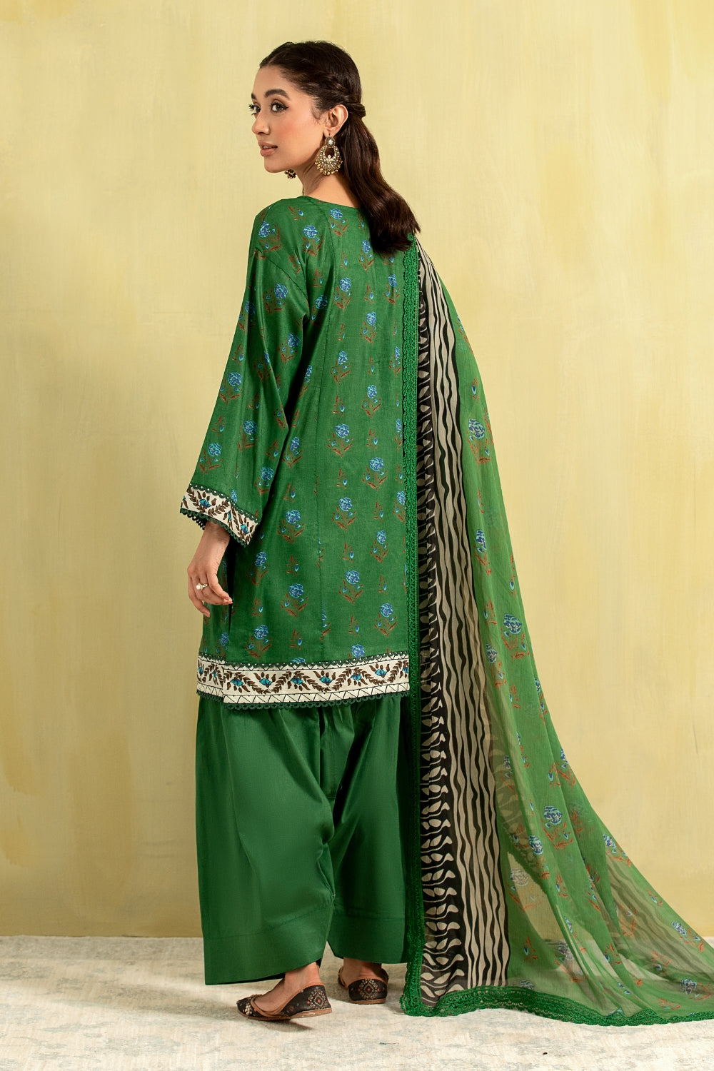 3PC Unstitched | Printed Lawn Shirt + Chiffon Dupatta+Trouser