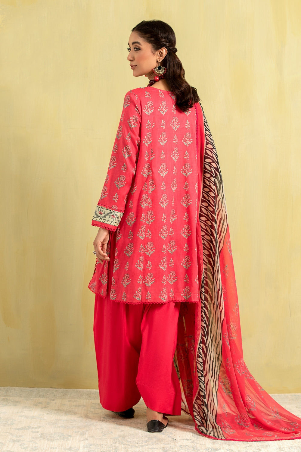 3PC Unstitched | Printed Lawn Shirt + Chiffon Dupatta+Trouser
