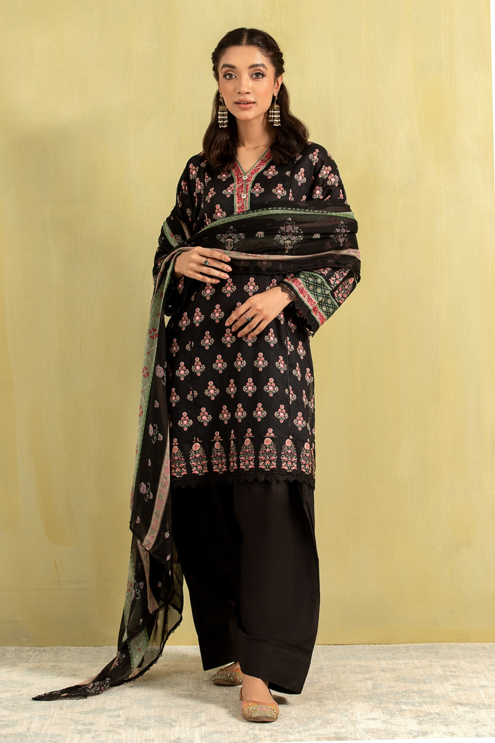 3PC Unstitched | Printed Lawn Shirt + Chiffon Dupatta+Trouser