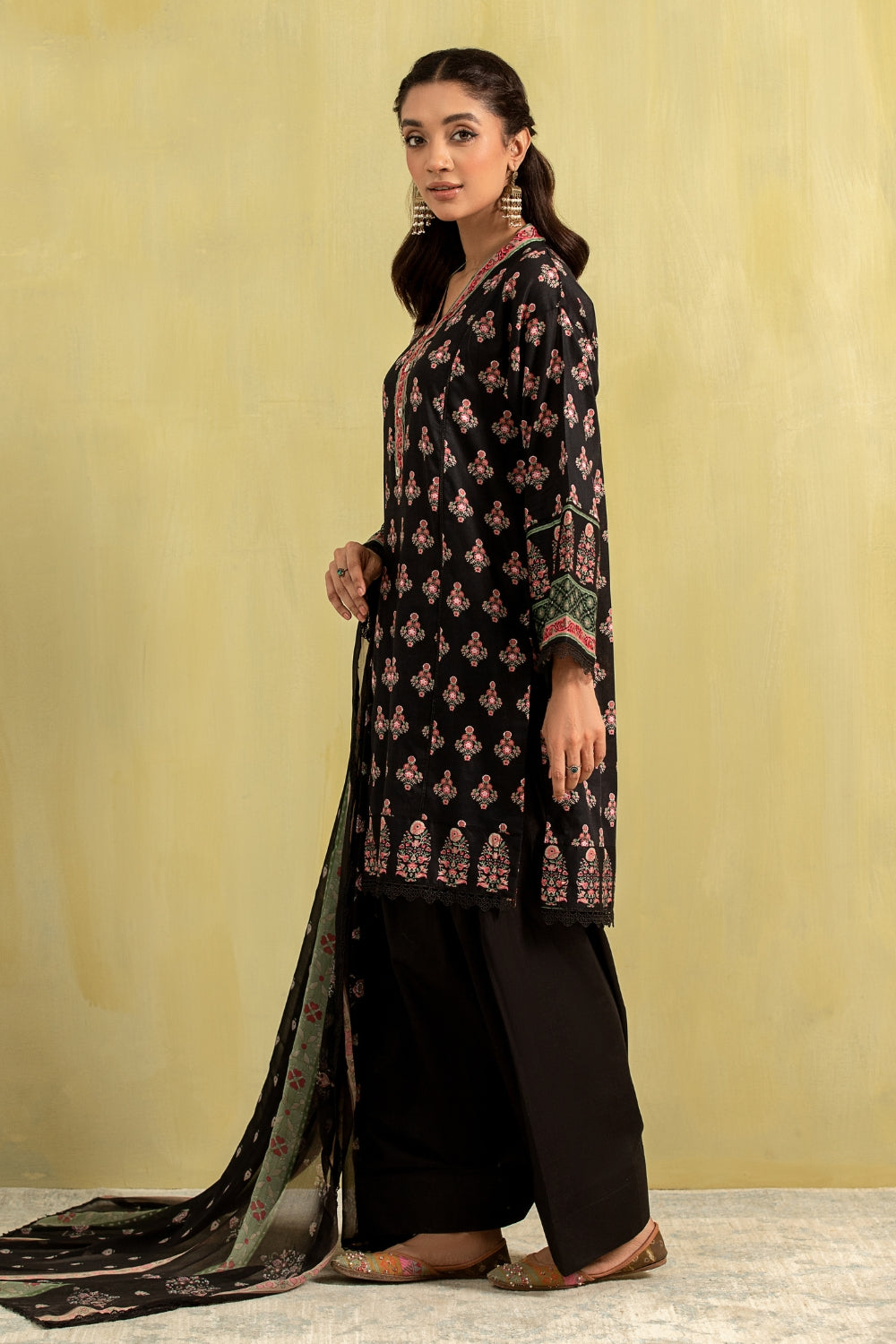 3PC Unstitched | Printed Lawn Shirt + Chiffon Dupatta+Trouser