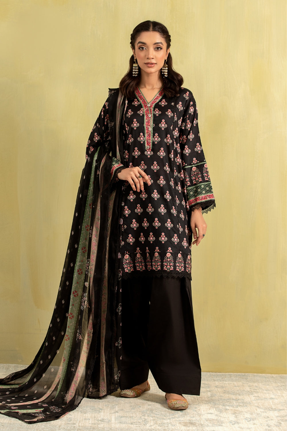 3PC Unstitched | Printed Lawn Shirt + Chiffon Dupatta+Trouser
