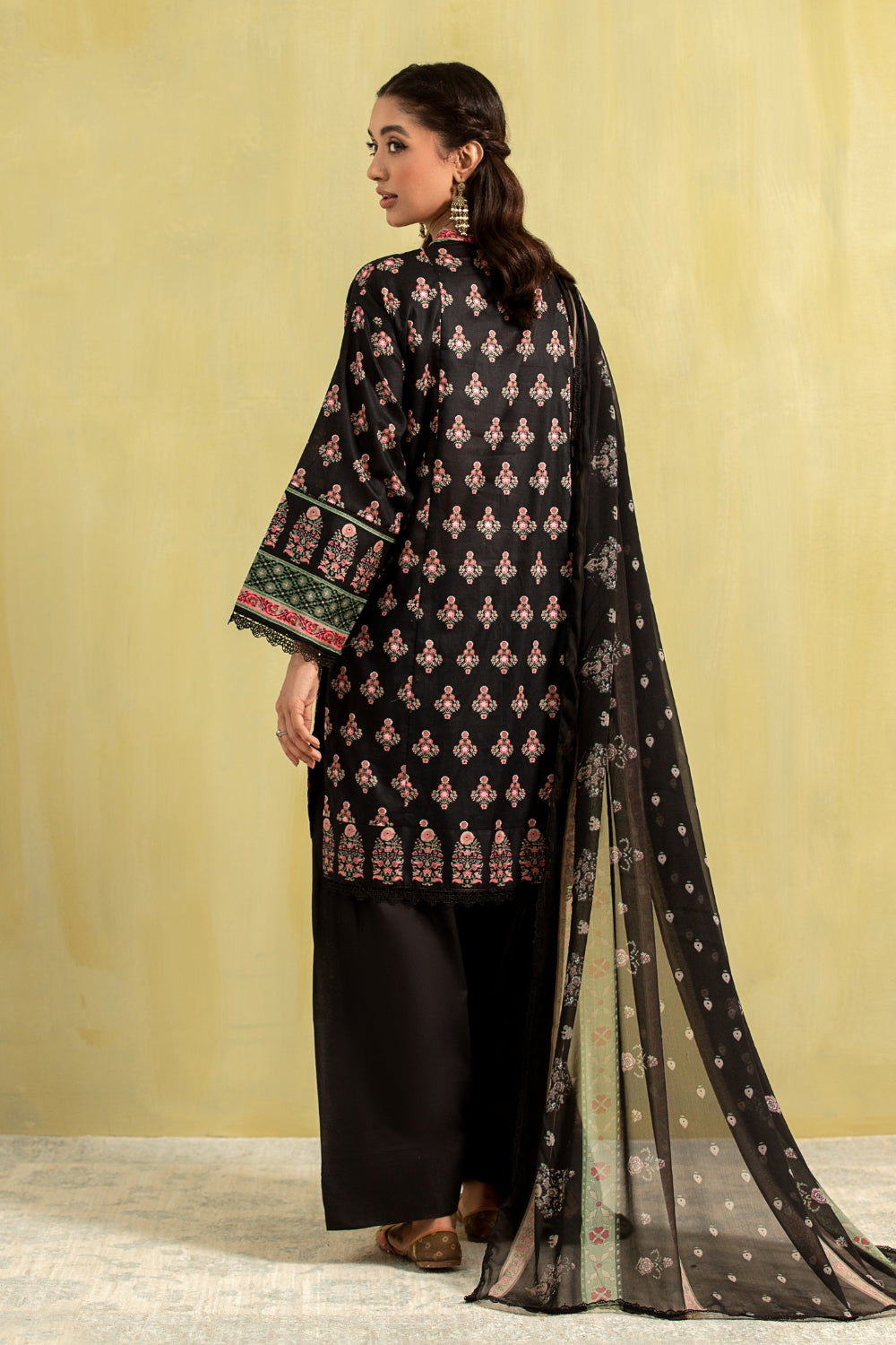 3PC Unstitched | Printed Lawn Shirt + Chiffon Dupatta+Trouser