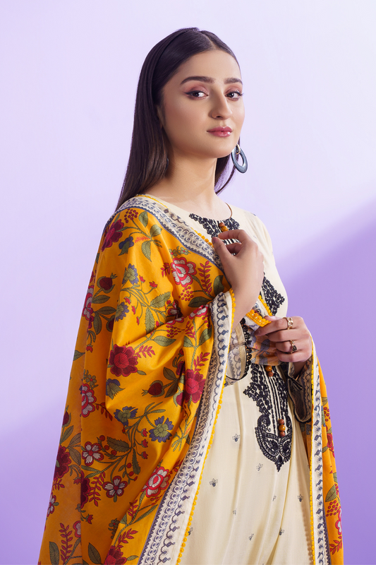 3PC Unstitched | Embroidered Lawn + Dupatta + Dyed Trouser