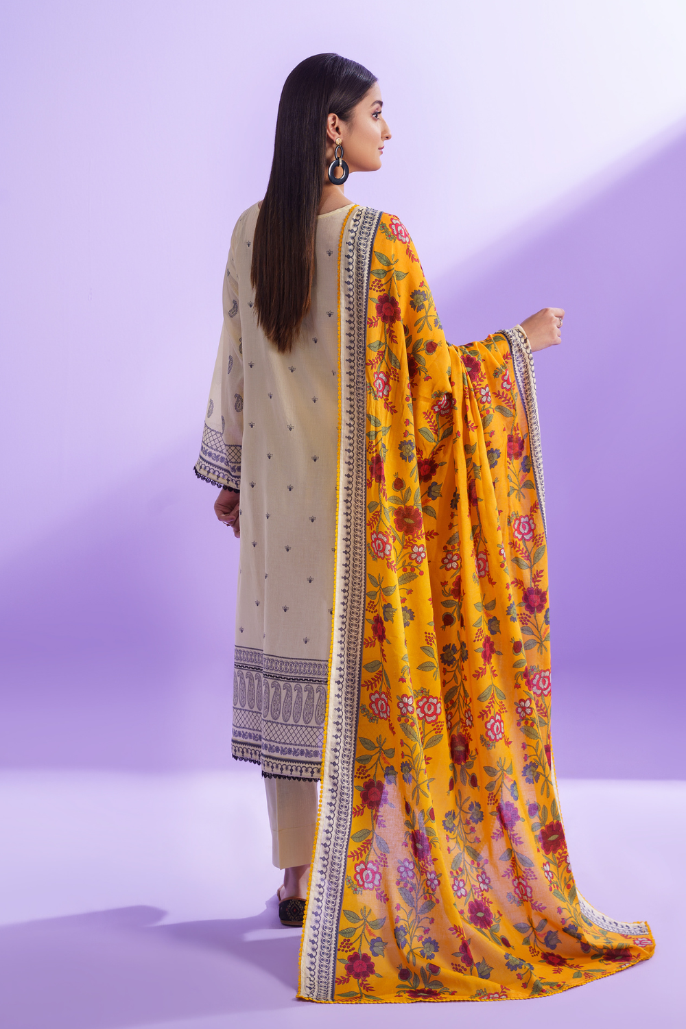 3PC Unstitched | Embroidered Lawn + Dupatta + Dyed Trouser