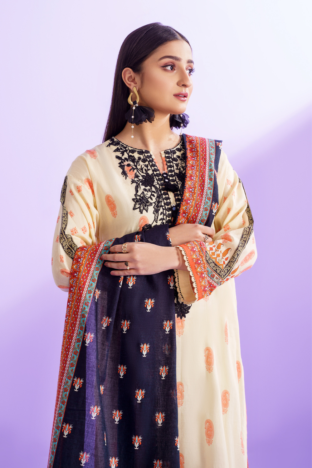 3PC Unstitched | Embroidered Lawn Shirt + Dupatta + Dyed Trouser