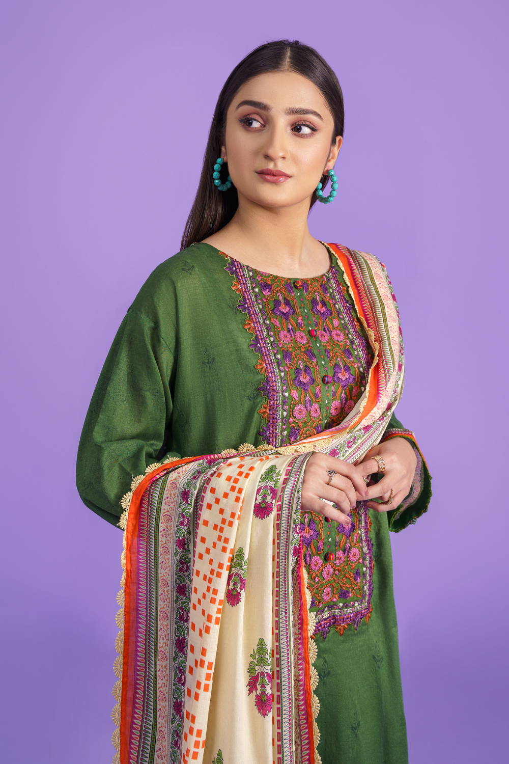 3PC Unstitched | Embroidered Lawn Shirt + Dupatta + Dyed Trouser