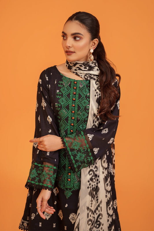 3PC Unstitched | Embroidered Lawn Shirt+ Chiffon Dupatta+Trouser