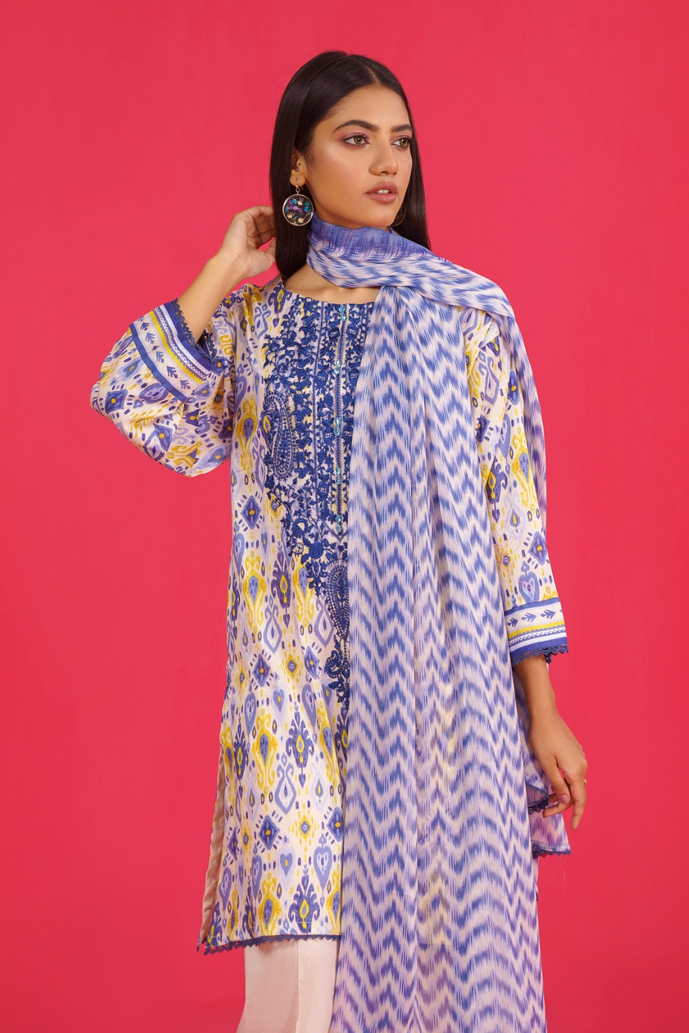 3PC Unstitched | Embroidered Lawn Shirt+ Chiffon Dupatta+Trouser