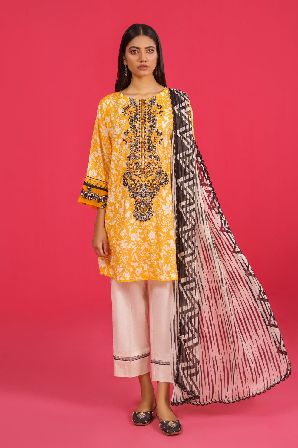 3PC Unstitched | Embroidered Lawn Shirt+ Chiffon Dupatta+Trouser
