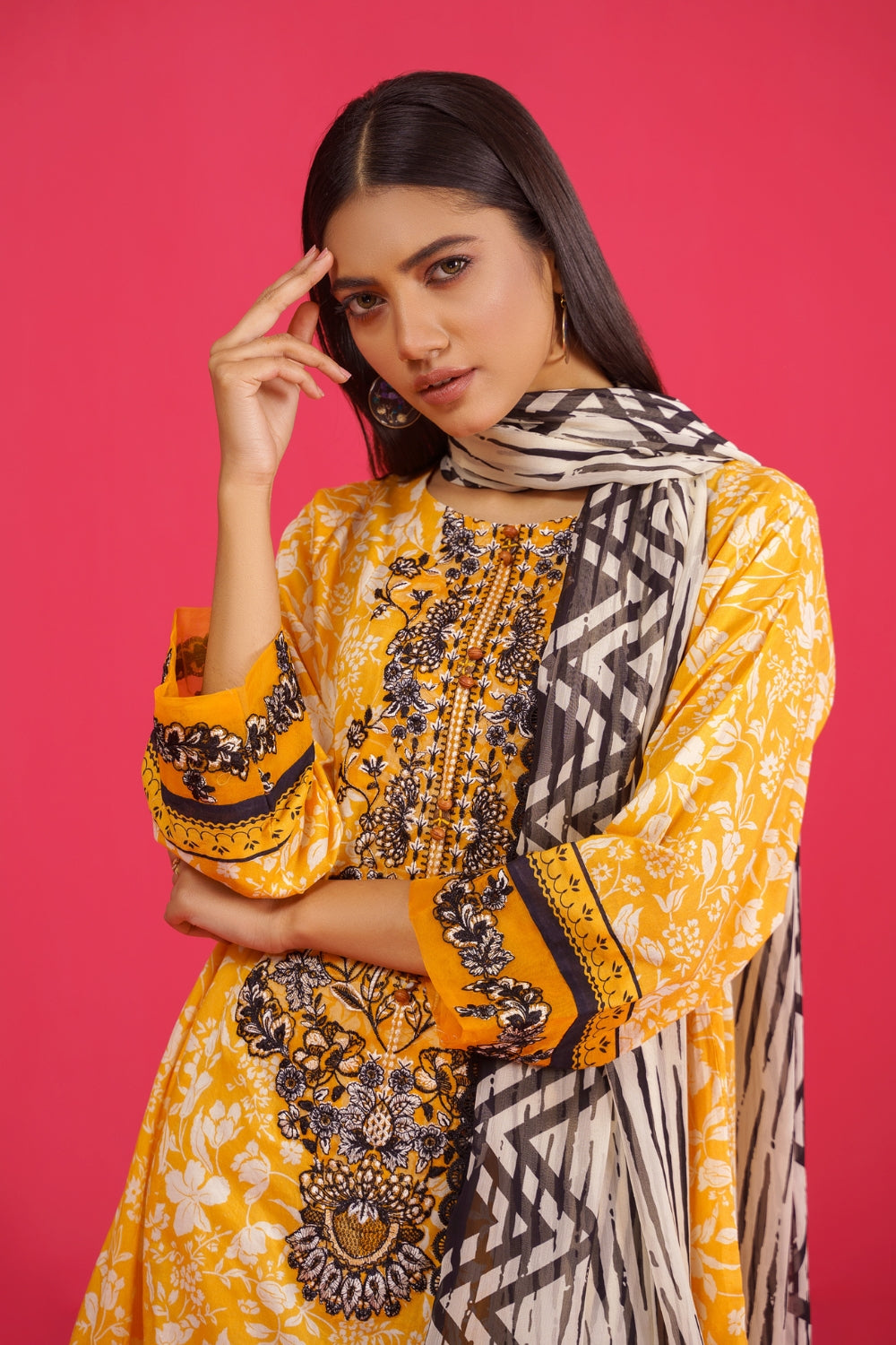 3PC Unstitched | Embroidered Lawn Shirt+ Chiffon Dupatta+Trouser