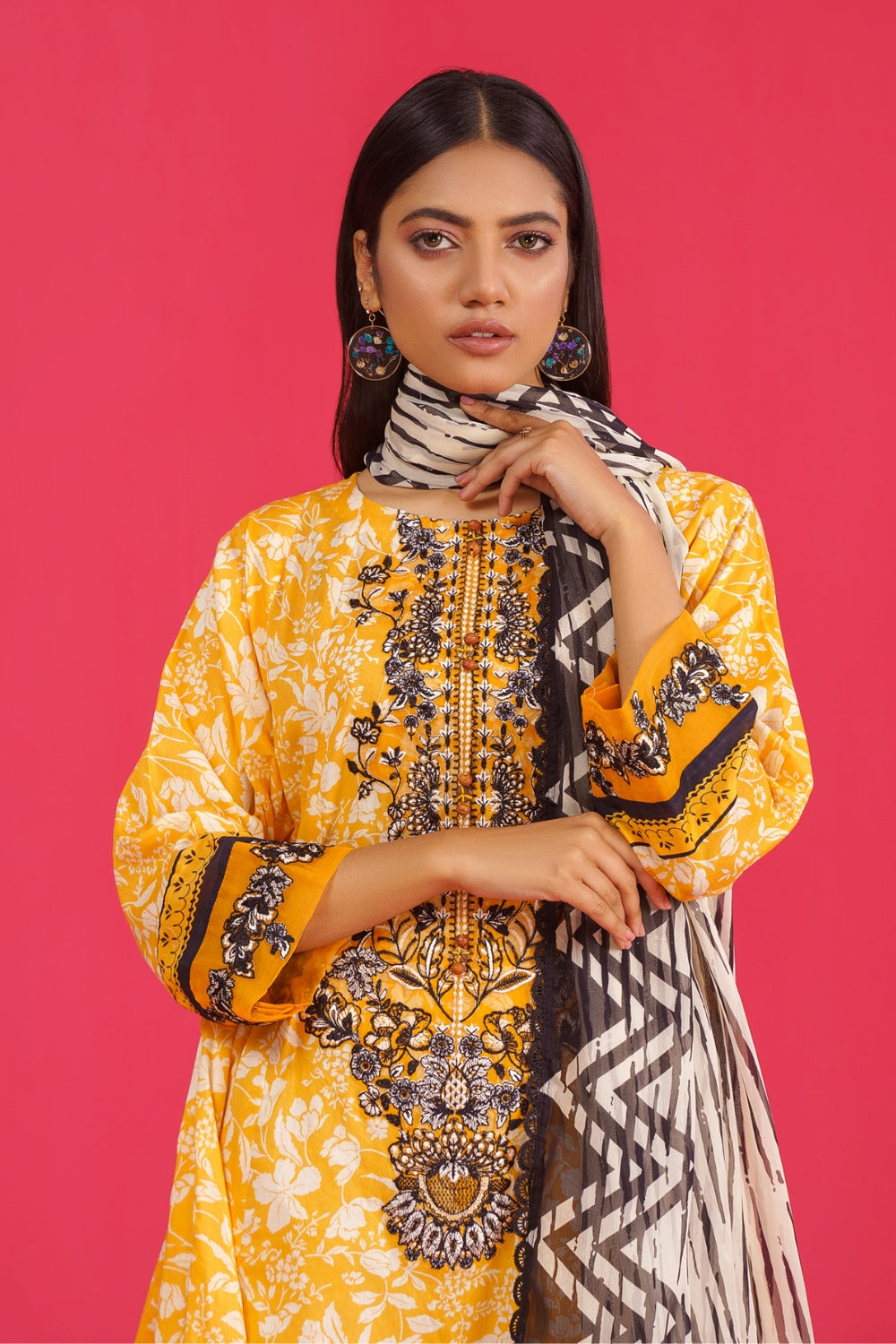 3PC Unstitched | Embroidered Lawn Shirt+ Chiffon Dupatta+Trouser