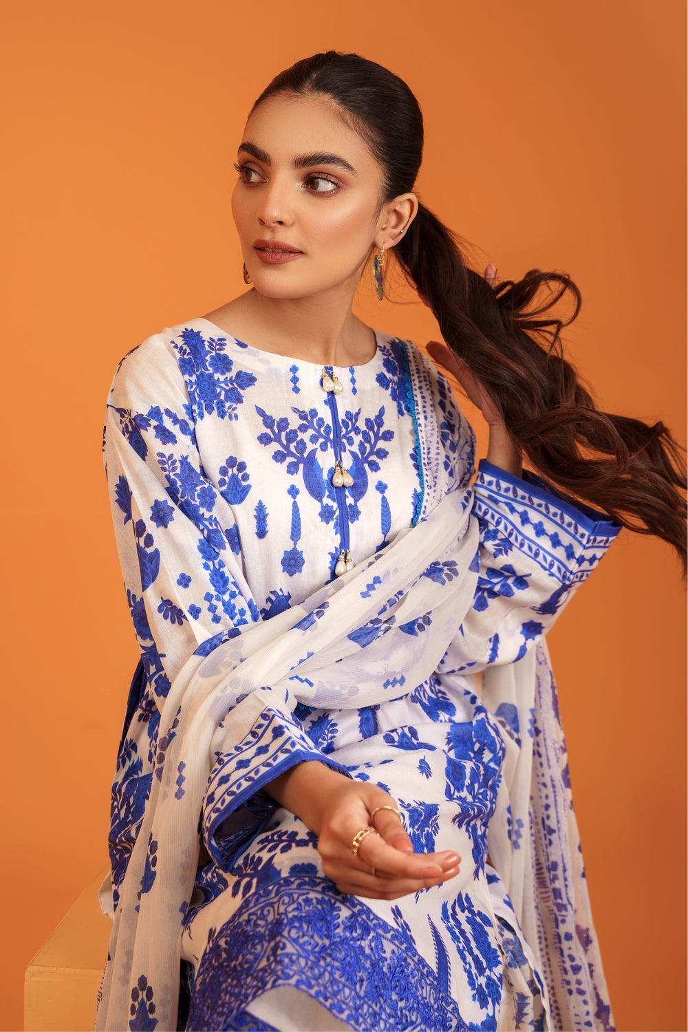 3PC Unstitched | Embroidered Lawn Shirt+ Chiffon Dupatta+Trouser