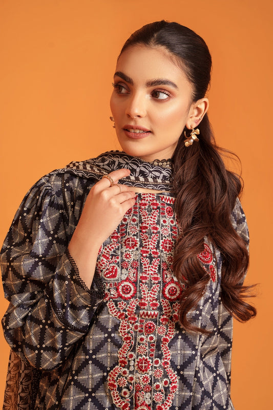 3PC Unstitched | Embroidered Lawn Shirt+ Chiffon Dupatta+Trouser