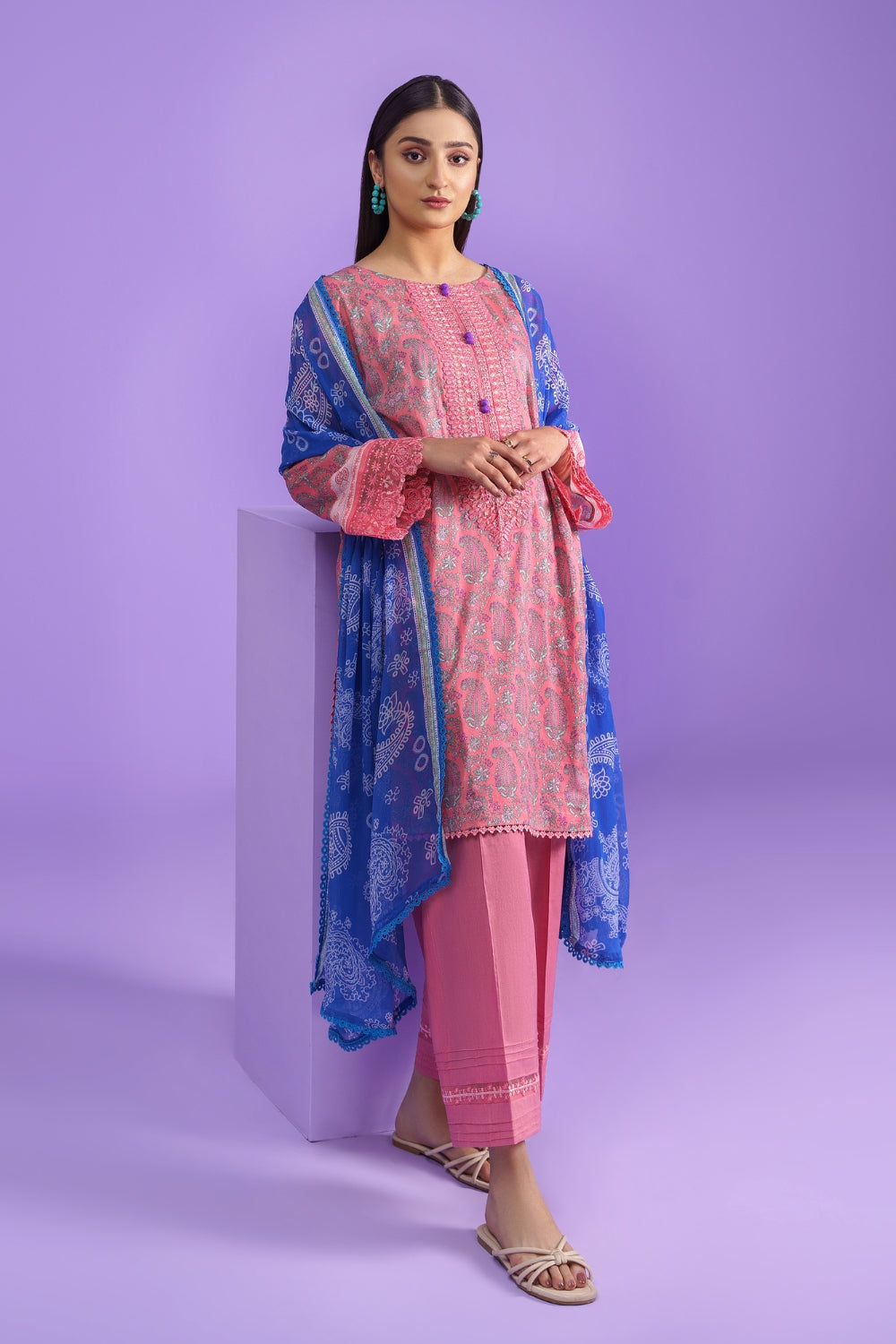 3PC Unstitched | Embroidered Lawn Shirt+ Chiffon Dupatta+Trouser