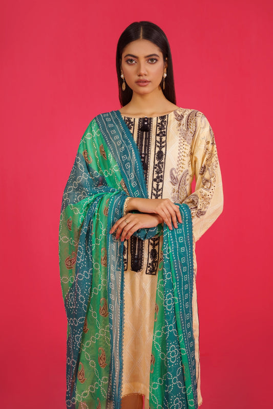 3PC Unstitched | Embroidered Lawn Shirt+ Chiffon Dupatta+Trouser