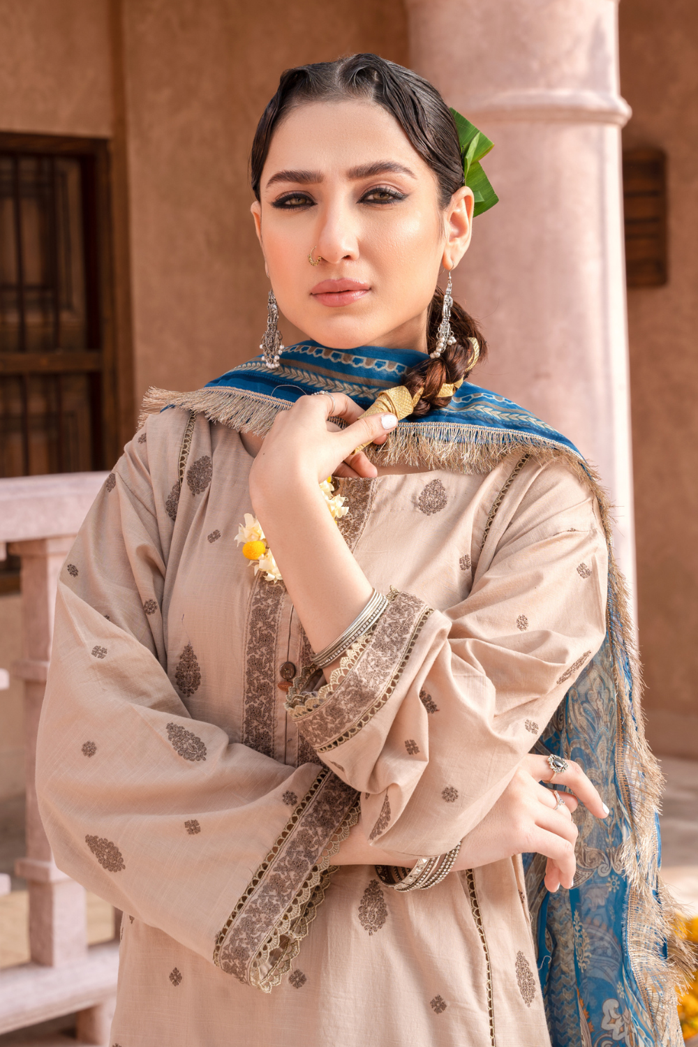 3PC Unstitched | Embroidered Lawn Shirt+Trouser + Organza Dupatta