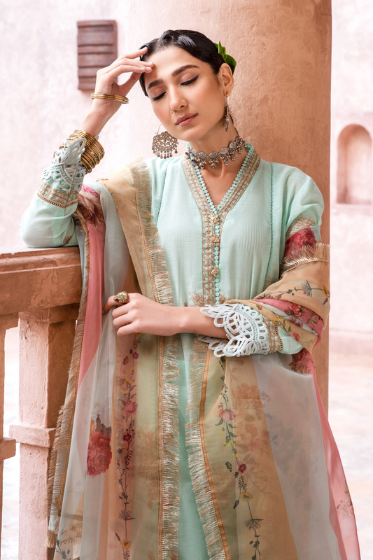 3PC Unstitched | Embroidered Lawn Shirt+Trouser + Organza Dupatta