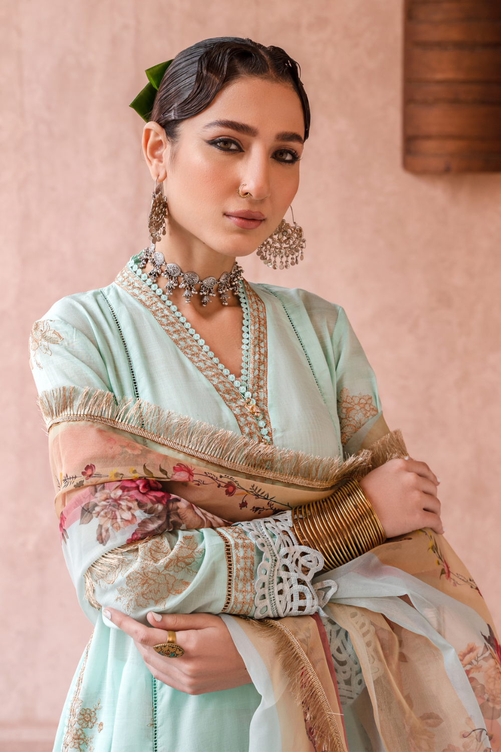 3PC Unstitched | Embroidered Lawn Shirt+Trouser + Organza Dupatta