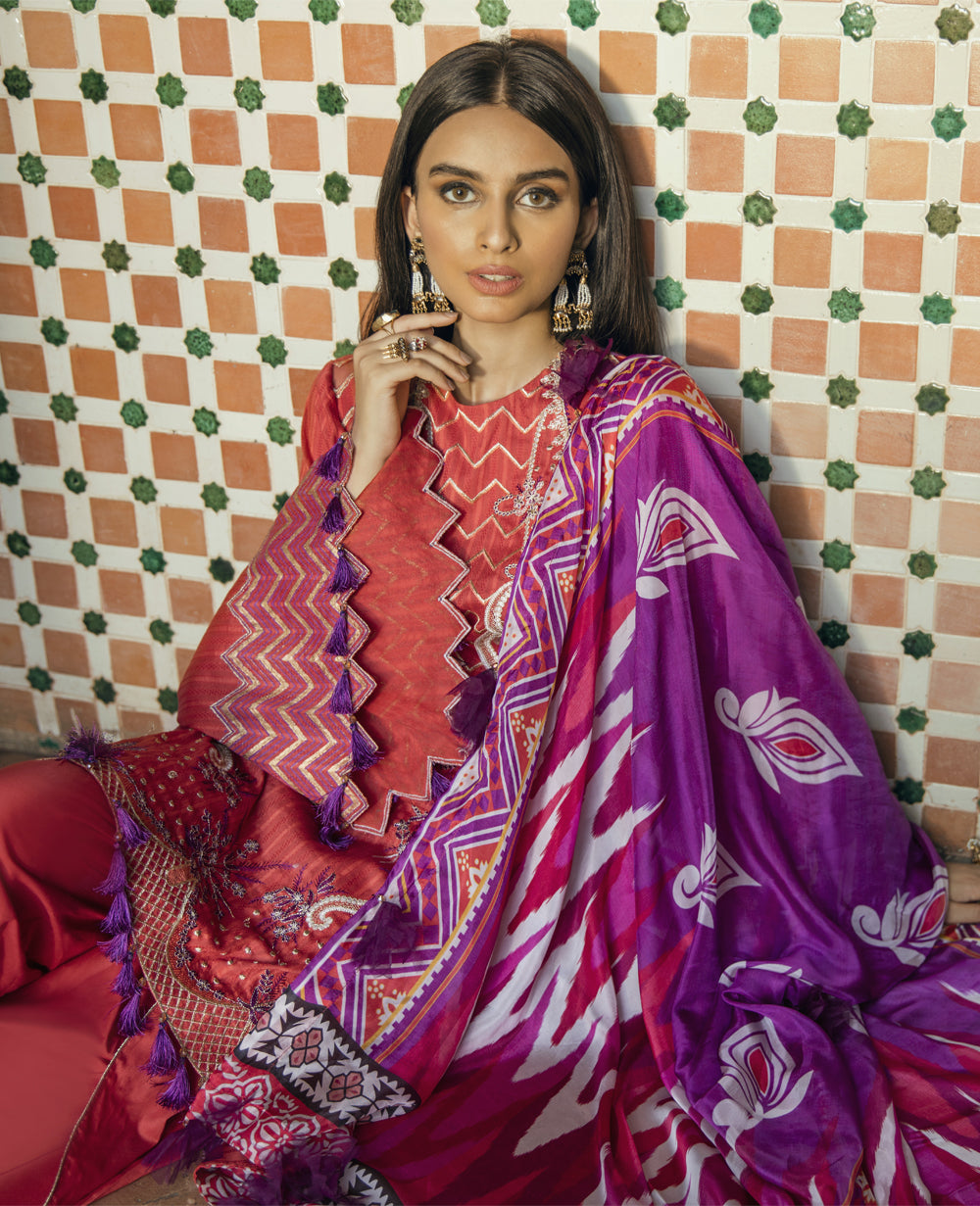 3 PC Unstitched Embroidered + Printed Suit