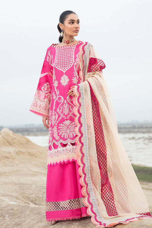 3 PC Unstitched Embroidered Shirt + Dyed Rajju Net Dupatta + Dyed Cambric Trouser