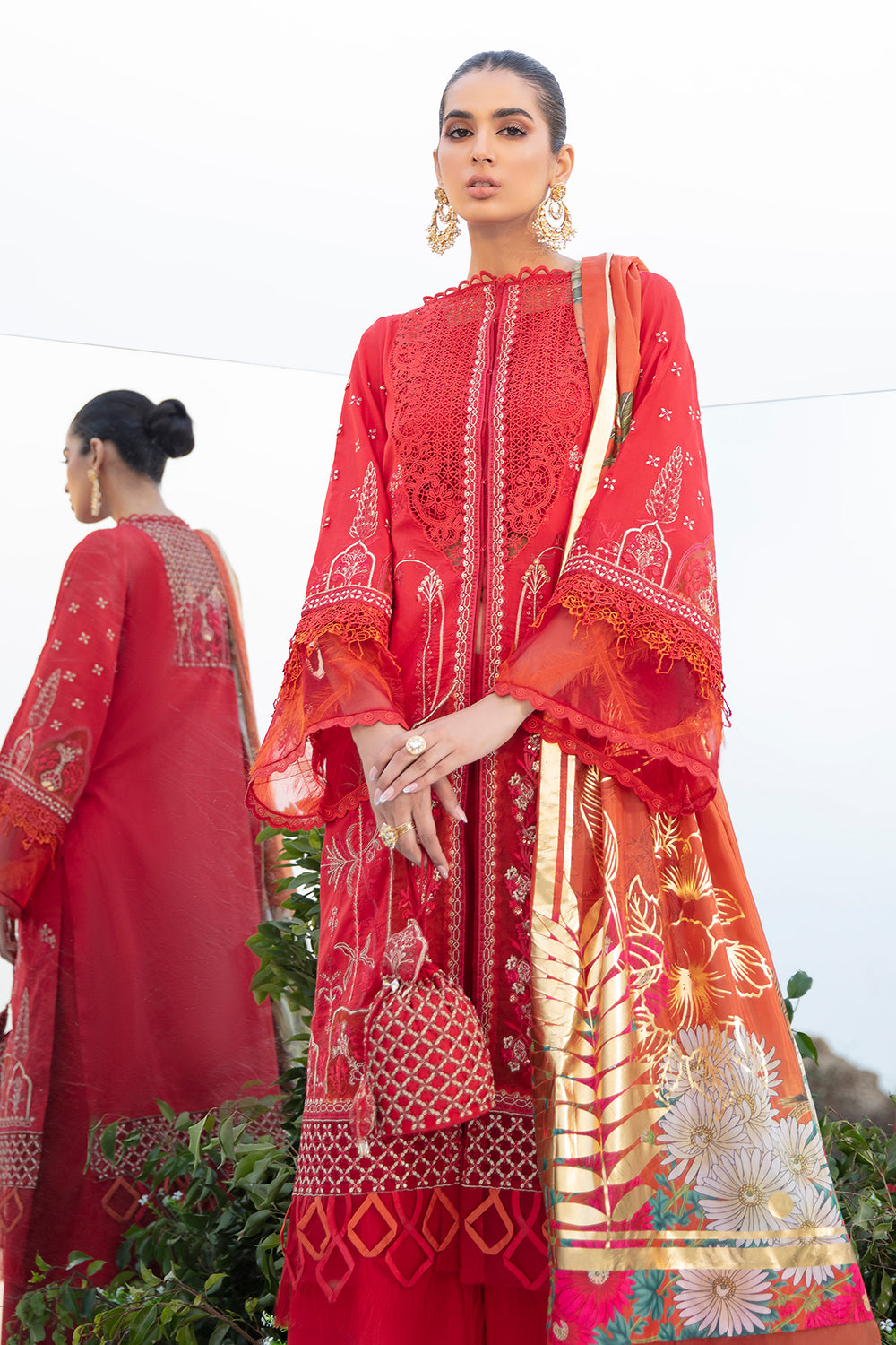 3 PC Unstitched Embroidered Shirt | Foil Dupatta