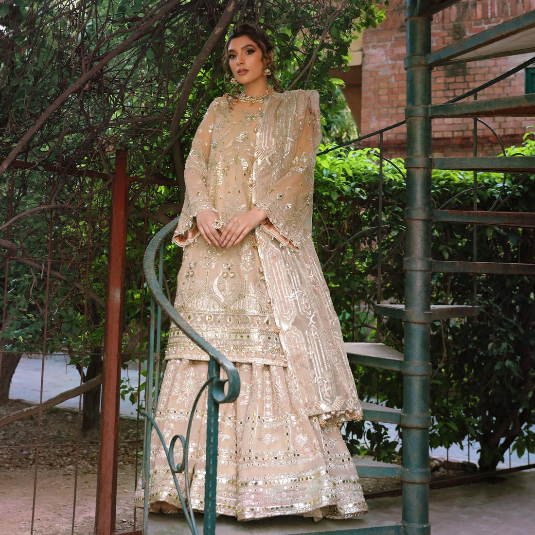 @zainabreza91 in sublime creamy beige gharara and shirt ensemble.