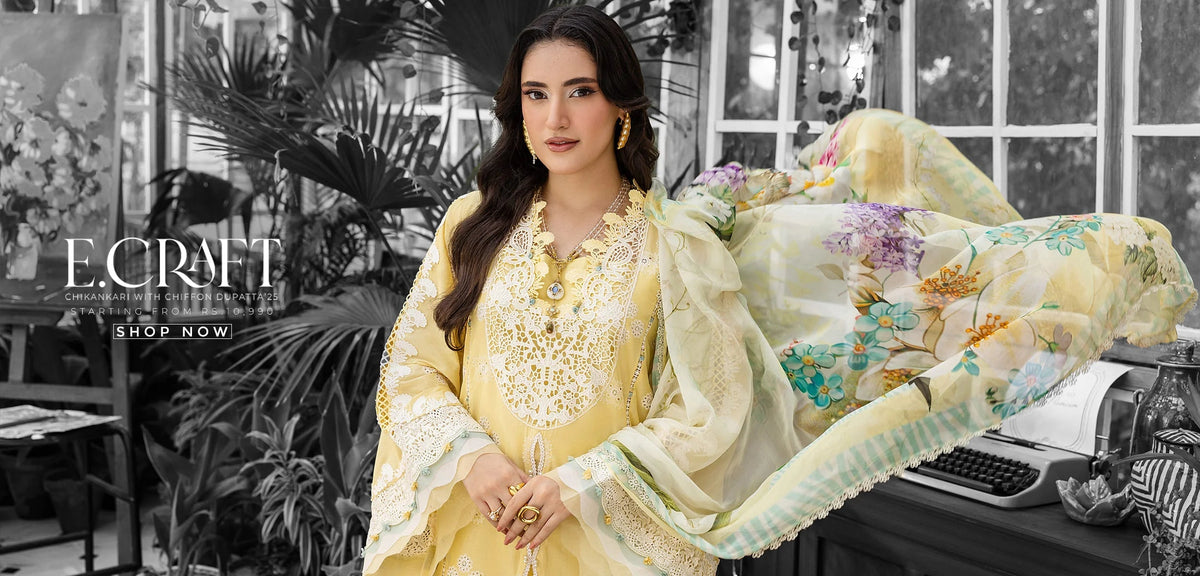 E.Craft - Chikankari with chiffon dupattas 2025