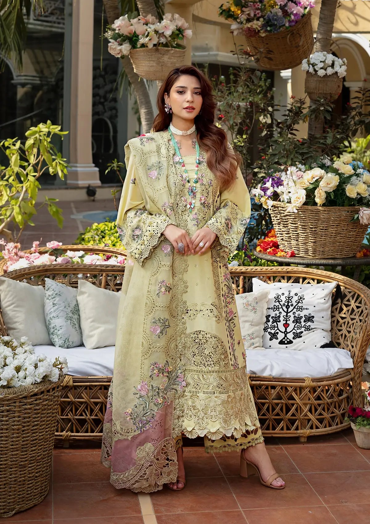 BAHAAR in EMBROIDERED LAWN FRONT CENTER PANEL and EMBROIDERED COTTON NET PATCHED DUPATTA from ELAF Luxury Lawn 2025.