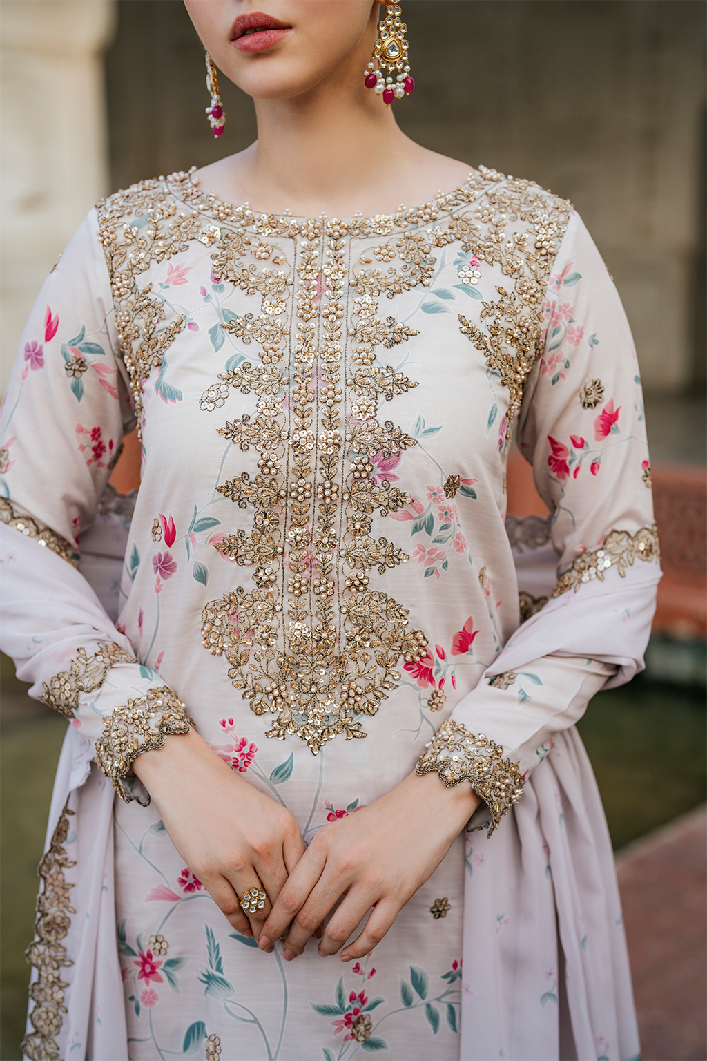 UE-318 Embroidered Raw Silk