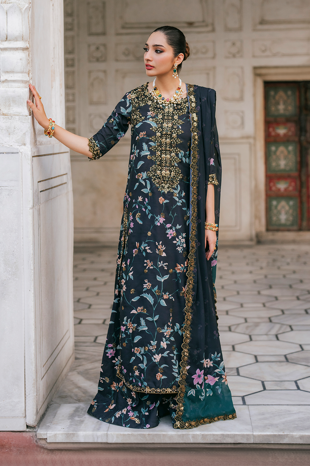 UE-317 Embroidered Raw Silk