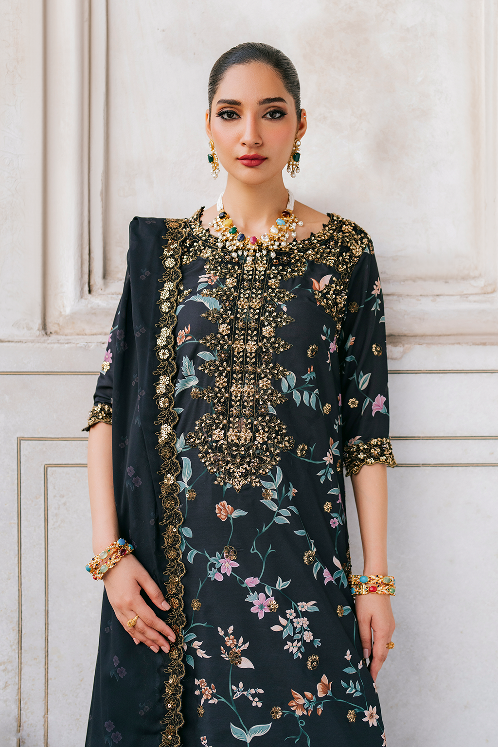 UE-317 Embroidered Raw Silk