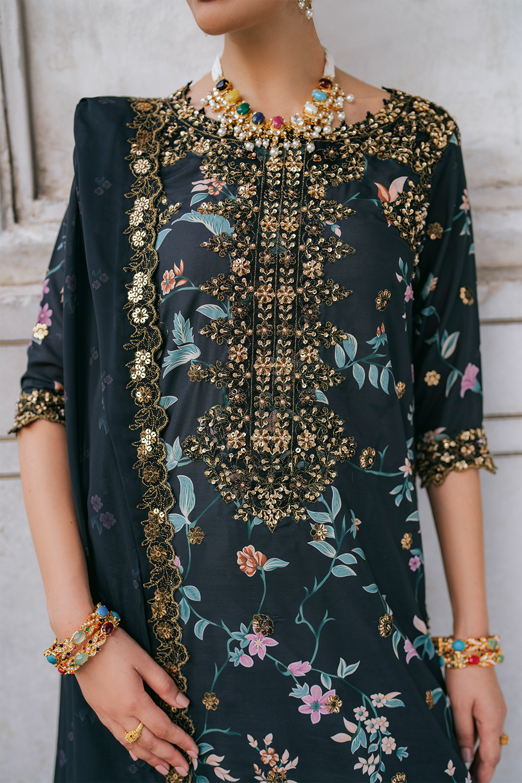 UE-317 Embroidered Raw Silk