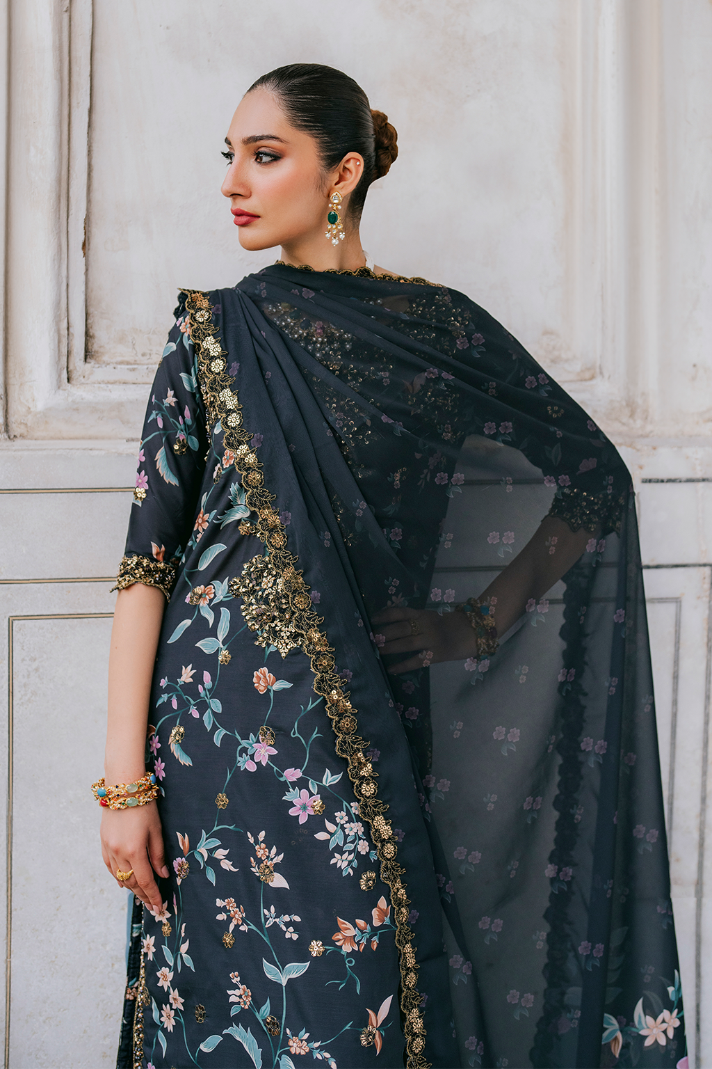 UE-317 Embroidered Raw Silk