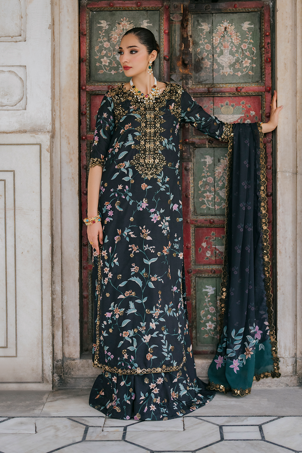 UE-317 Embroidered Raw Silk