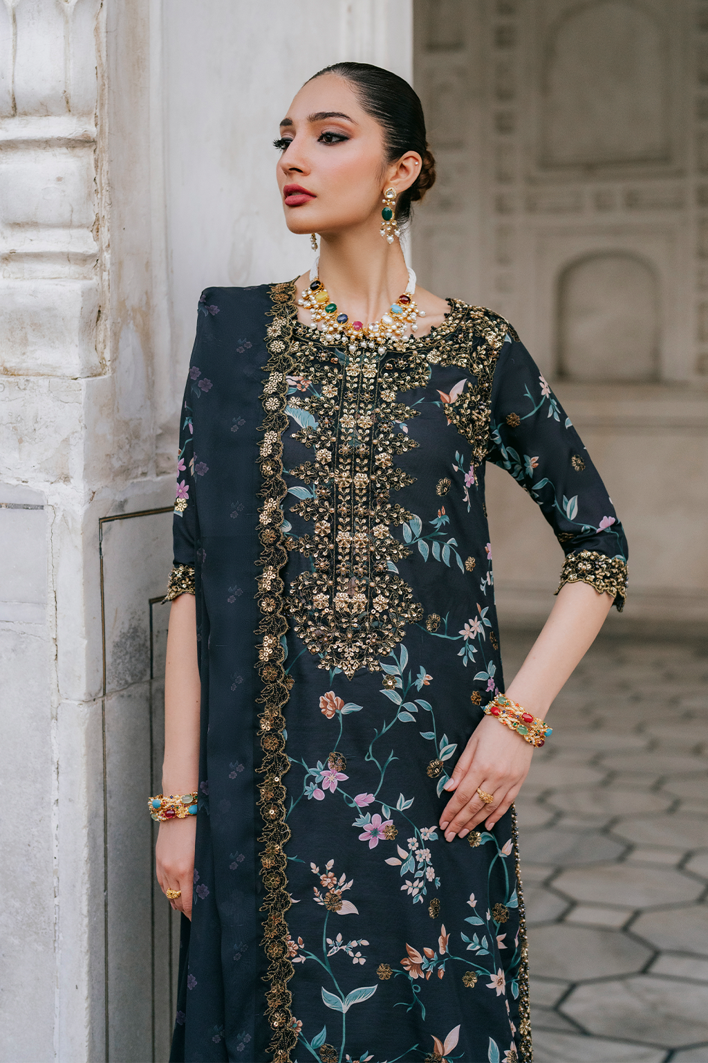 UE-317 Embroidered Raw Silk