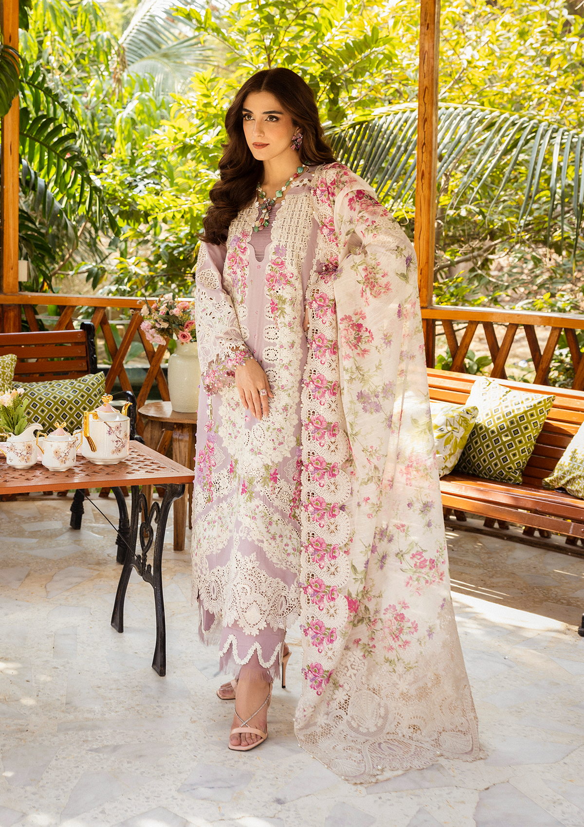 Stunning SUBLIMATION PRINTED COTTON NET PATCHED DUPATTA and EMBROIDERED ORGANZA DAMAN BORDER.