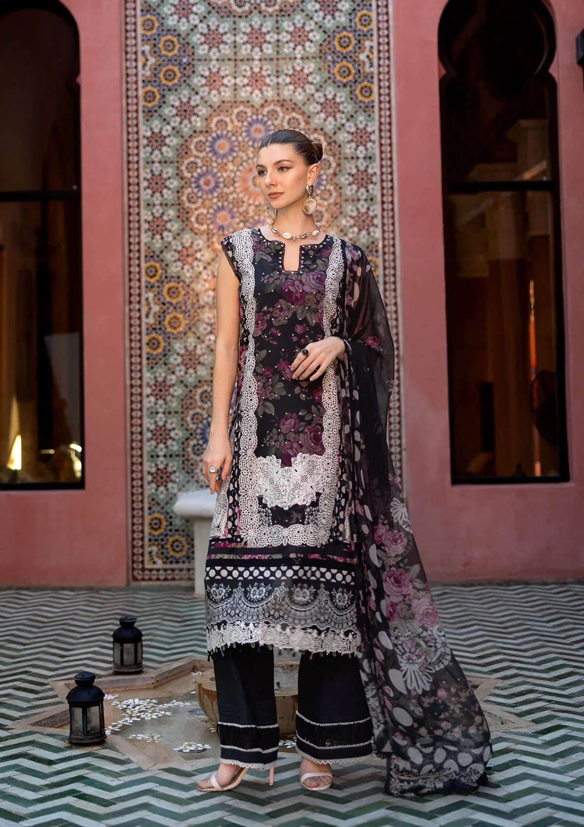 PROM NIGHT's Digital Printed Lawn and Digital Printed Chiffon Dupatta from ELAF SIGNATURE COLLECTION 2025.