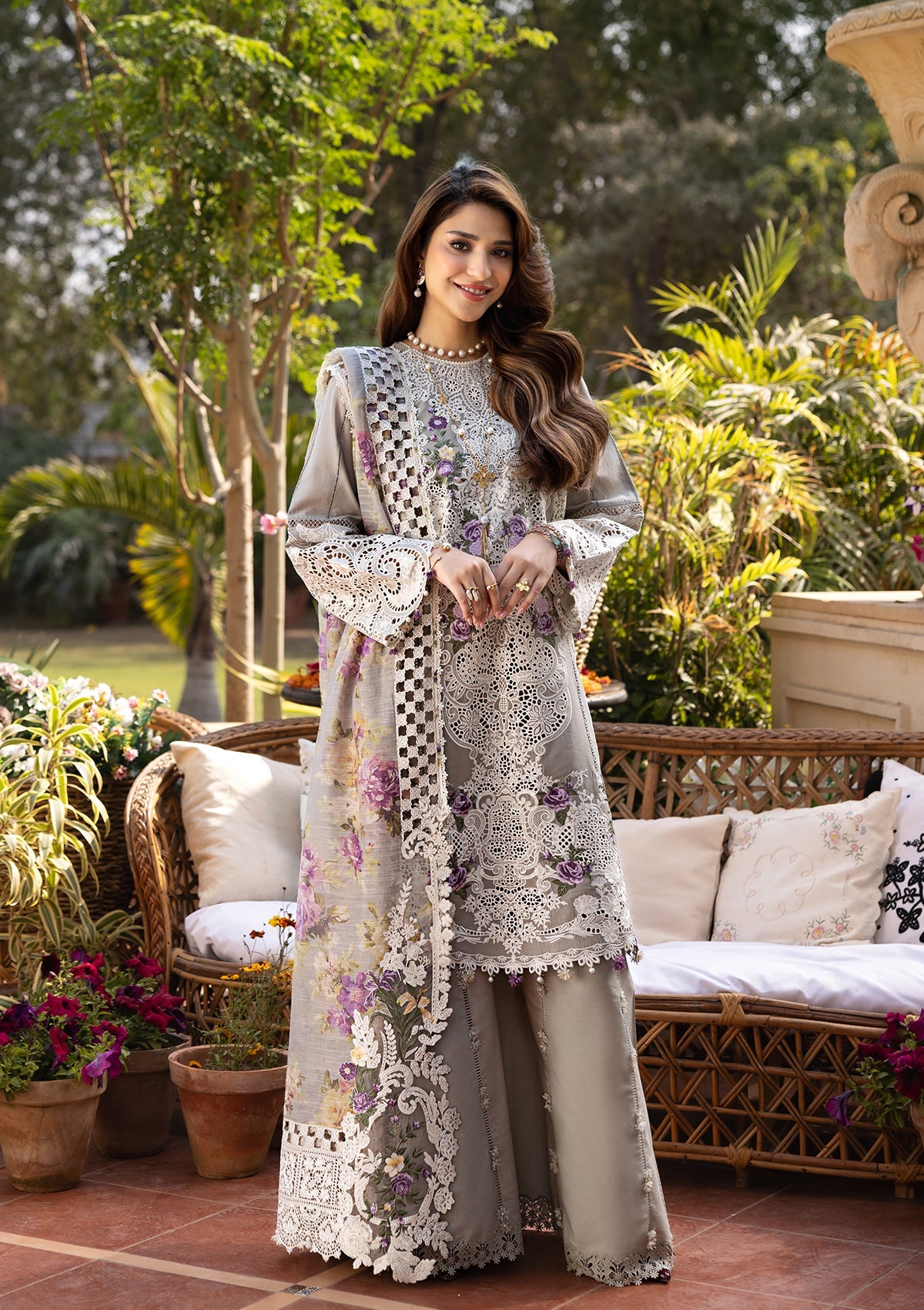 Stunning SUBLIMATION PRINTED COTTON NET PATCHED DUPATTA and SOLID DYED LAWN FRONT SIDE PANEL.
