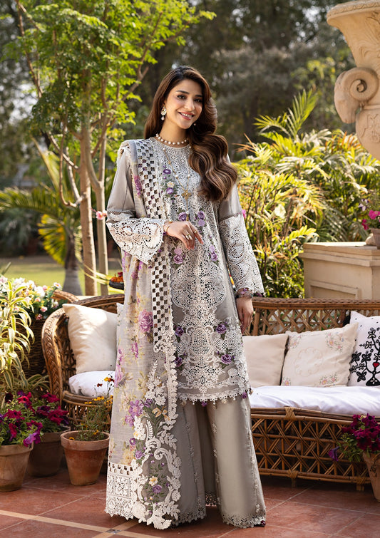 RAMSHA in EMBROIDERED LAWN FRONT CENTER PANEL and SUBLIMATION PRINTED COTTON NET PATCHED DUPATTA from ELAF Luxury Lawn 2025.