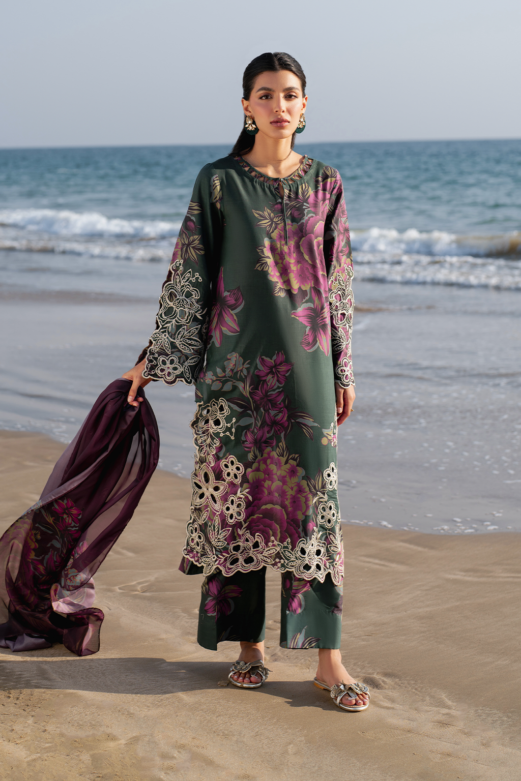 UE-408 Embroidered Printed Lawn