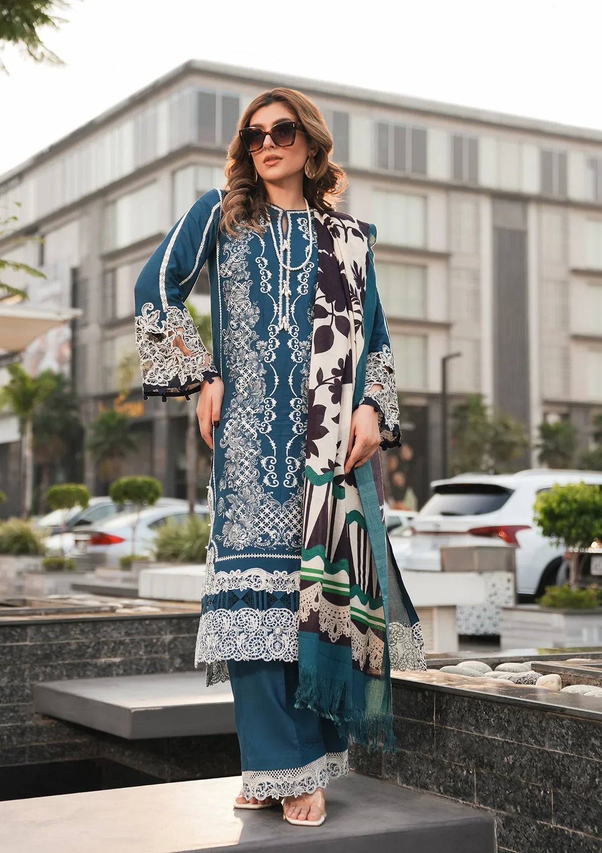 EMBROIDERED LINEN shirt wth PURE PASHMINA PRINTED SHAWL from Elaf Winter Pashmina Shawl Collection 2024