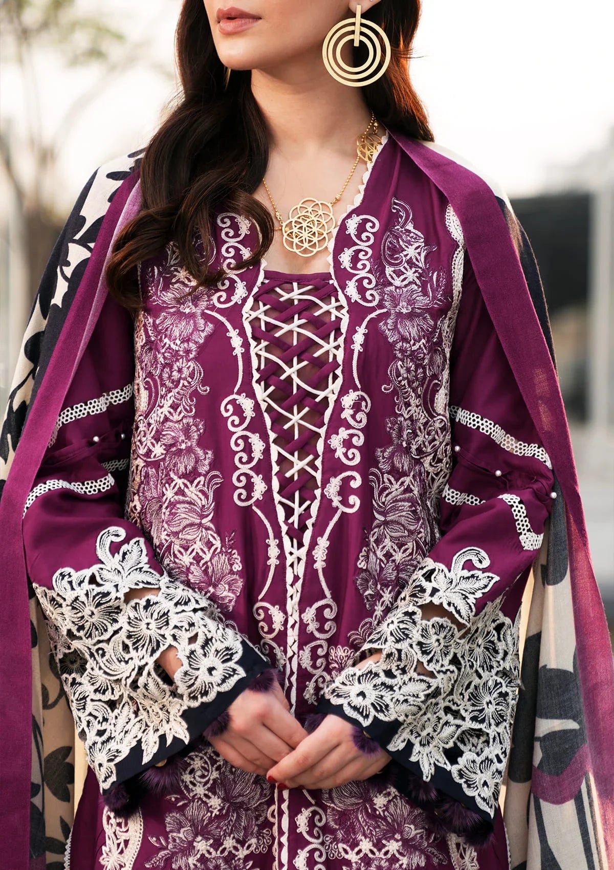 This Luxury Embroidered Winter Dress contains EMBROIDERED ORGANZA FRONT LEFT & RIGHT
PANEL BORDER