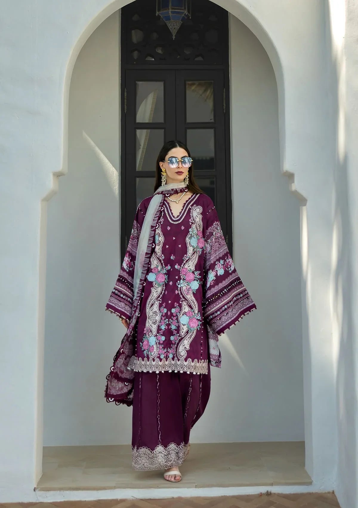 Radiant Embroidered Organza Front Left & Right Motifs on lawn shirt from ELAF SIGNATURE COLLECTION 2025.